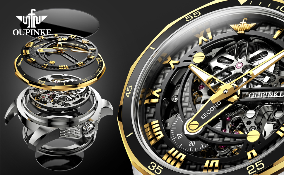 OUPINKE Men skeleton wrist watch