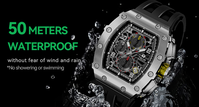 The men's watch combines functionality and style